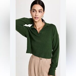 Reformation Cashmere Cropped Polo Sweater Long Sleeve Medium Green